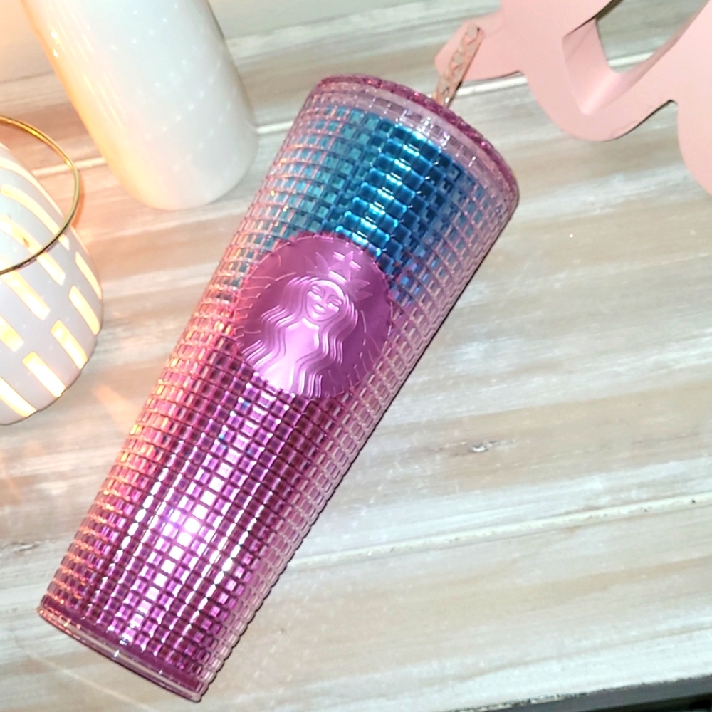 💙💕🦄 New🦄 Starbucks Pink and Blue Gradient Grid Tumbler